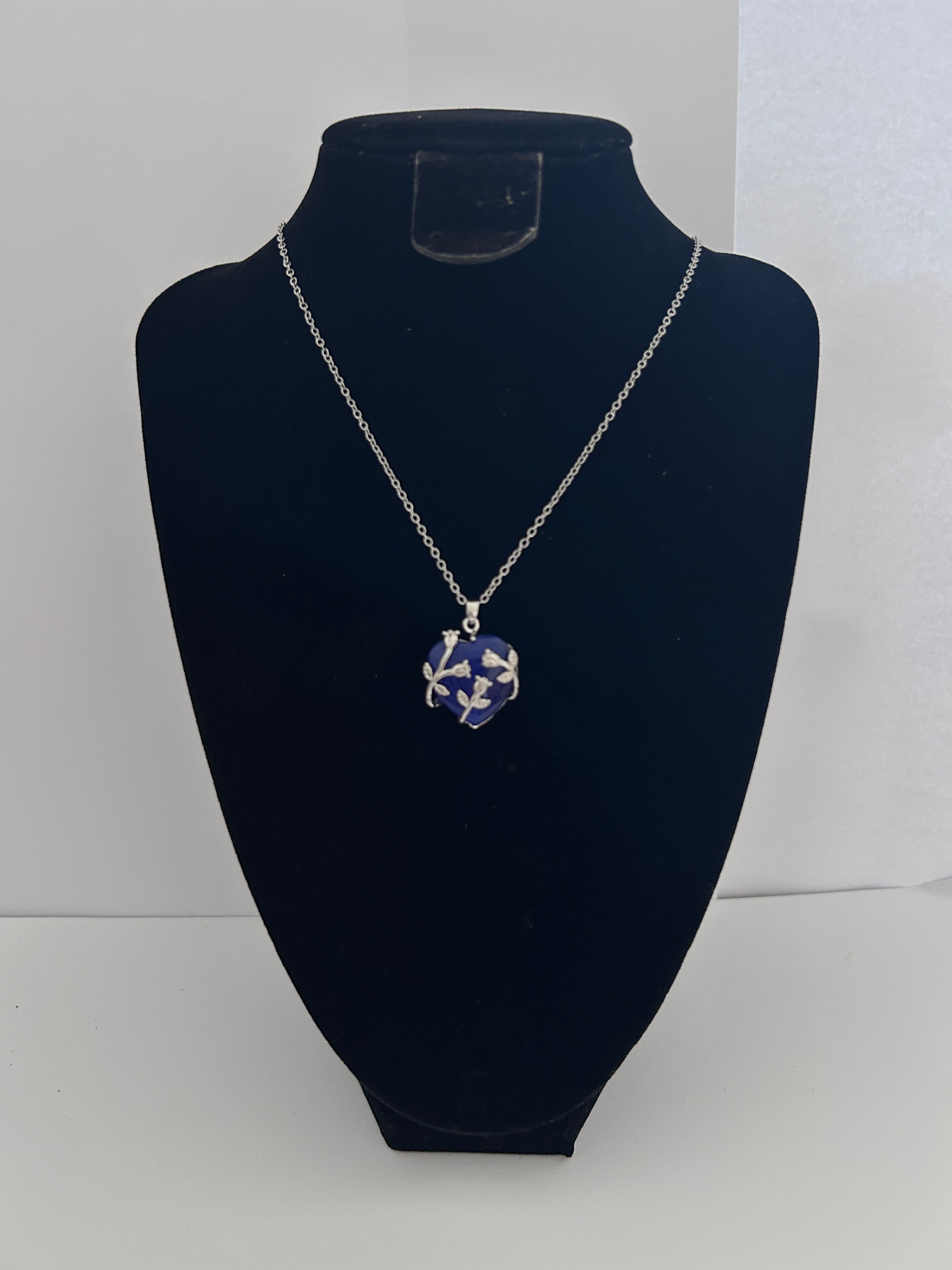 Colier inima Ochi de pisică albastru cobalt
