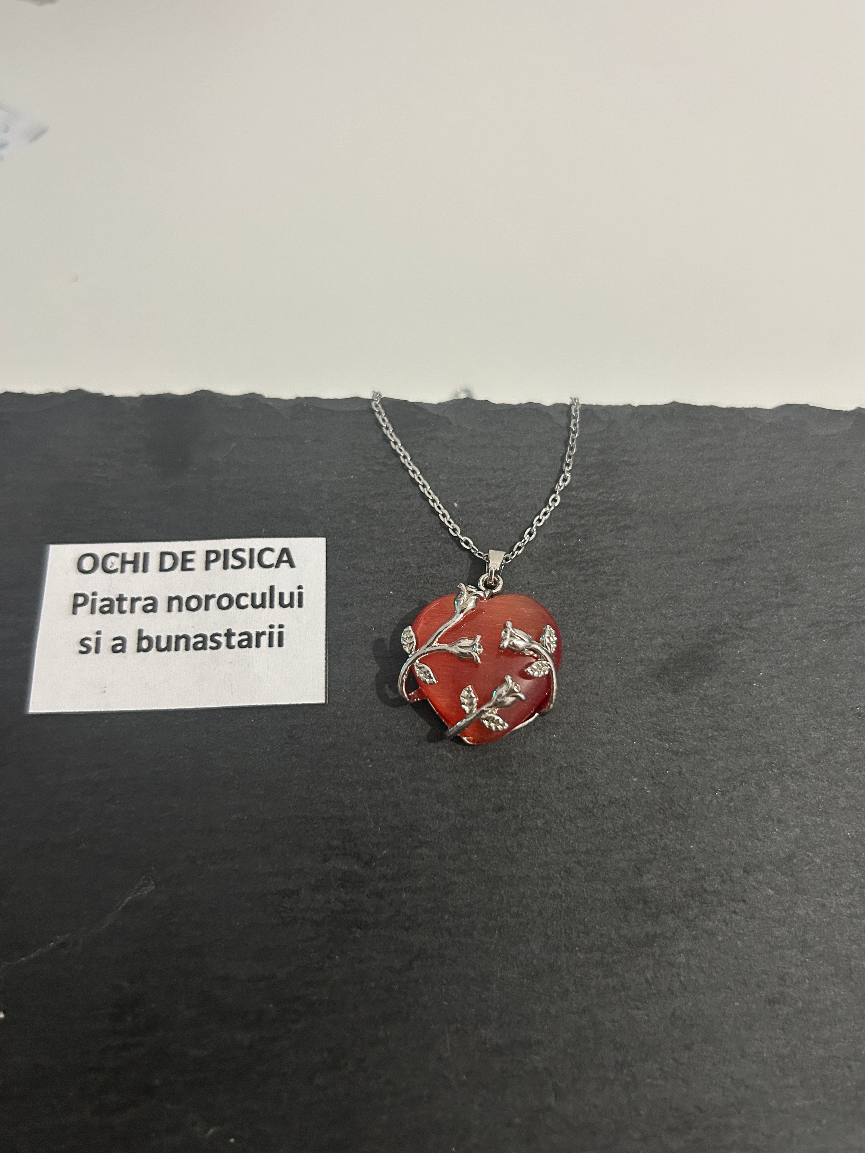 Colier inima Ochi de pisică roșu arămiu