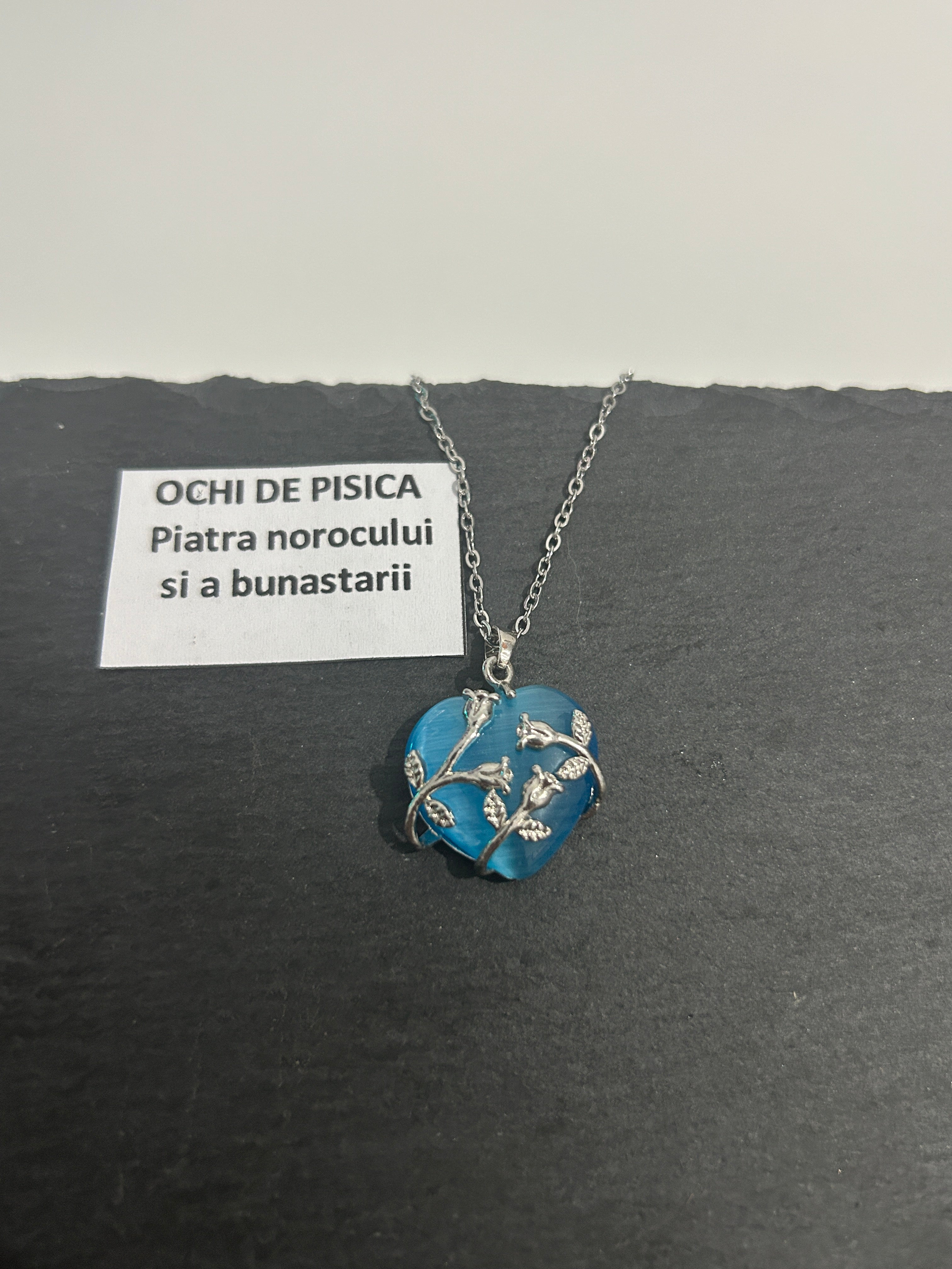 Colier inima Ochi de pisica albastru